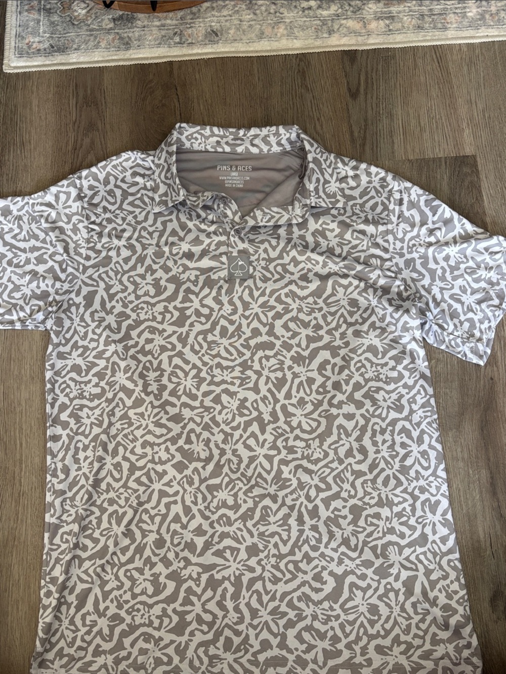 Men’s Pins and Aces Gray and White Floral Polo